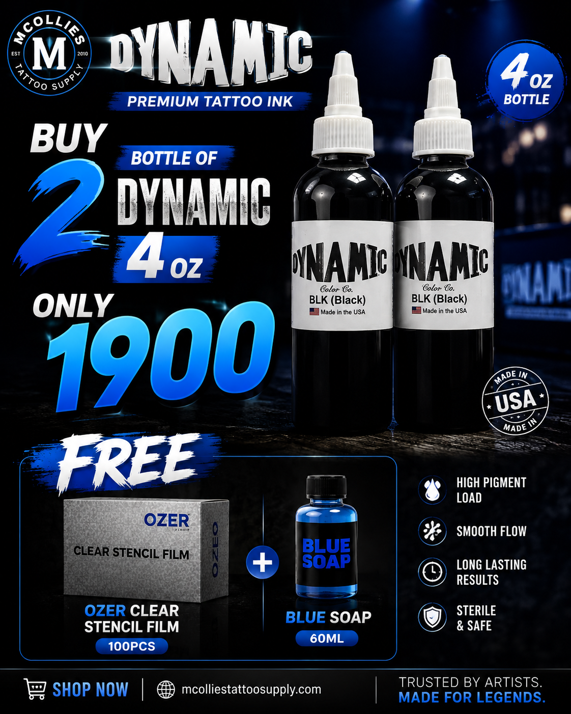 Dynamic Black 4 oz 2 bootles FREE OZER and BLUE SOAP